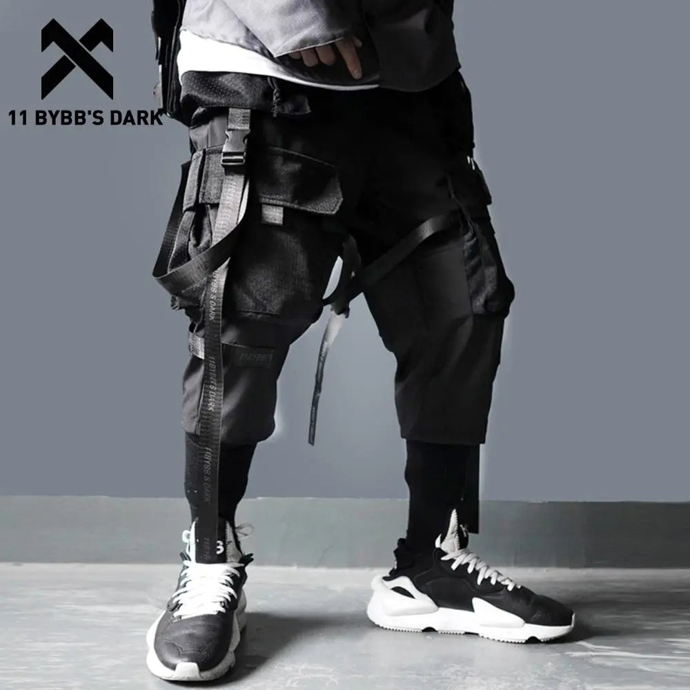 A Drumming Ape Street style very high quality fashioned Ribbons Multi Pockets Cargo Pants Men Harajuku Casual Track Trouser Hip Hop Streetwear Techwear Pants Joggers Men